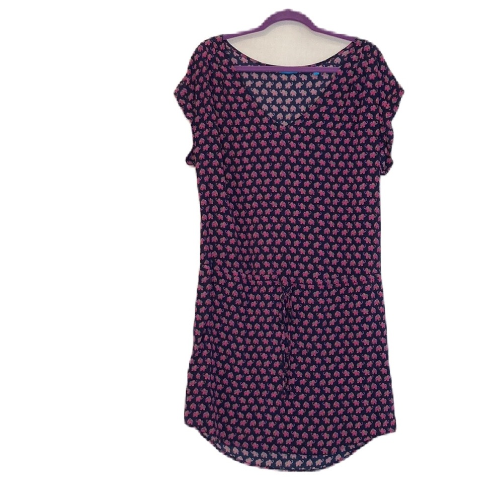 Tori Richard Navy Blue & Purple Elephant Print Silk Dropwaist Coverup Dress 14